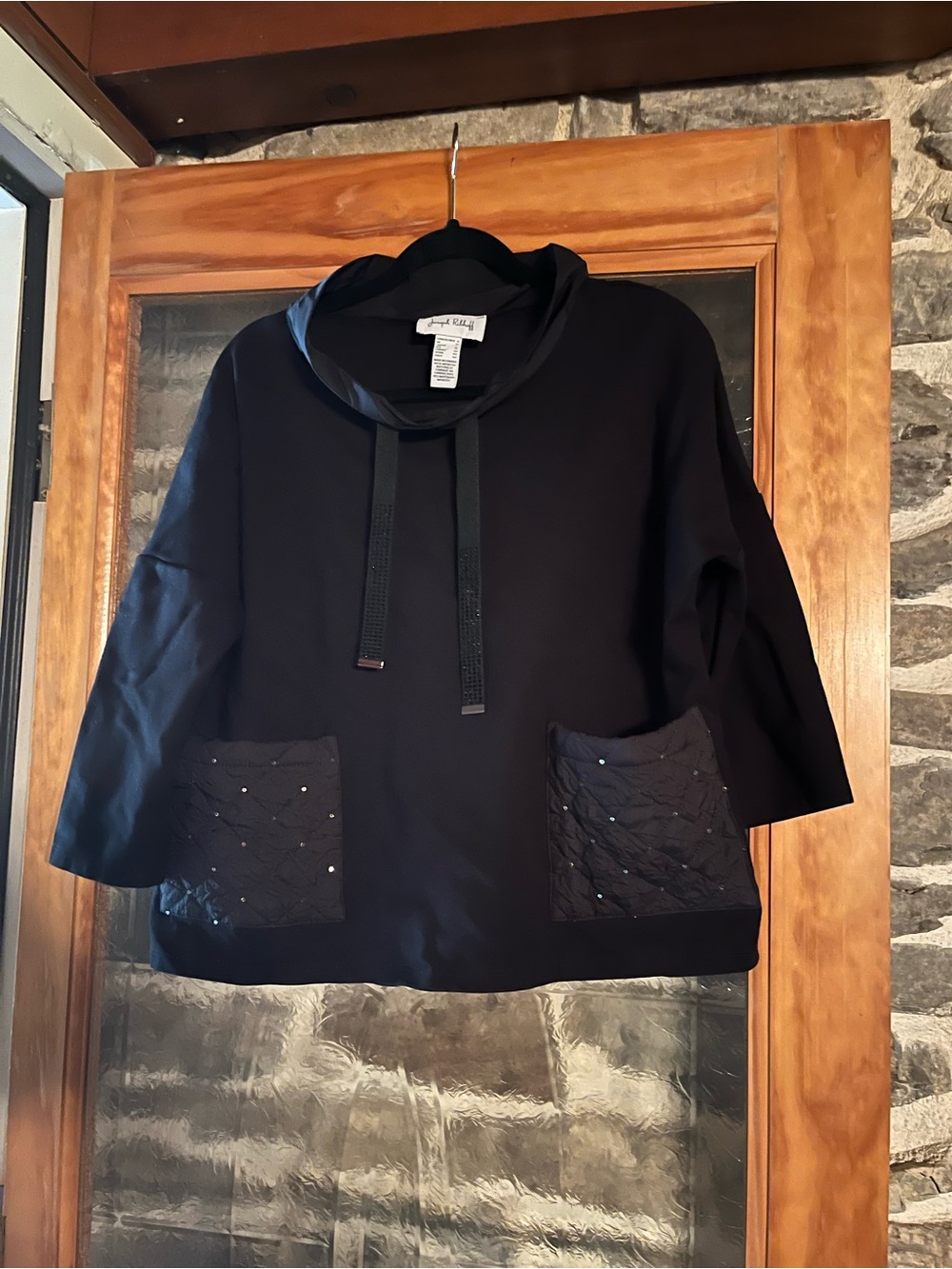 Joseph Ribkoff Black Quilted-Pocket Funnel-Neck Sweatshirt